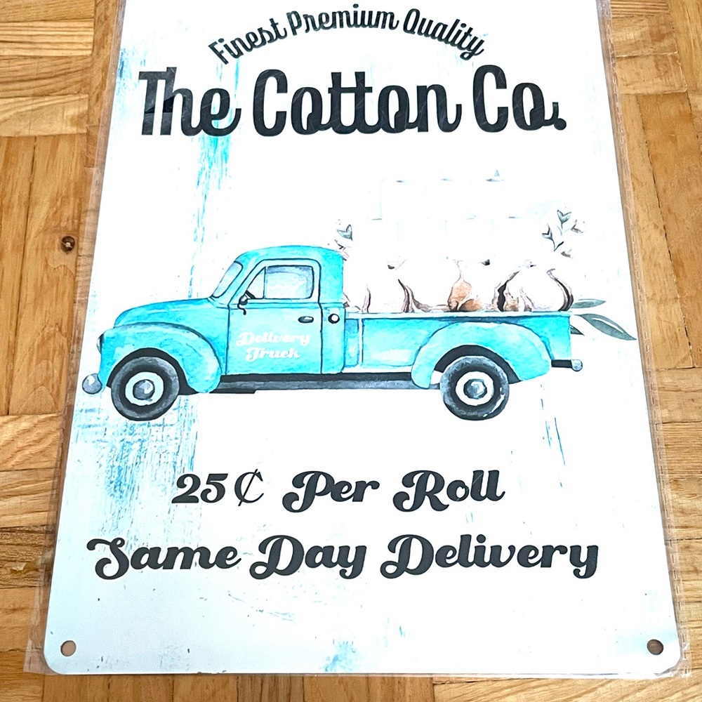 Vintage Style Cotton Co. Metal Sign Wall Decor, Toilet Decor